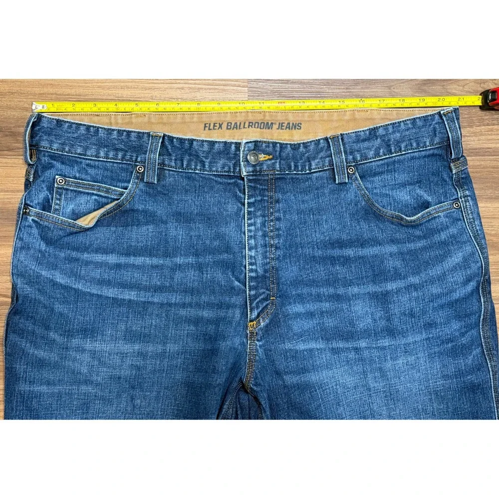 Duluth Trading Flex Ballroom Jeans Men Relaxed Fit Blue Dark Wash Denim Sz 42x30